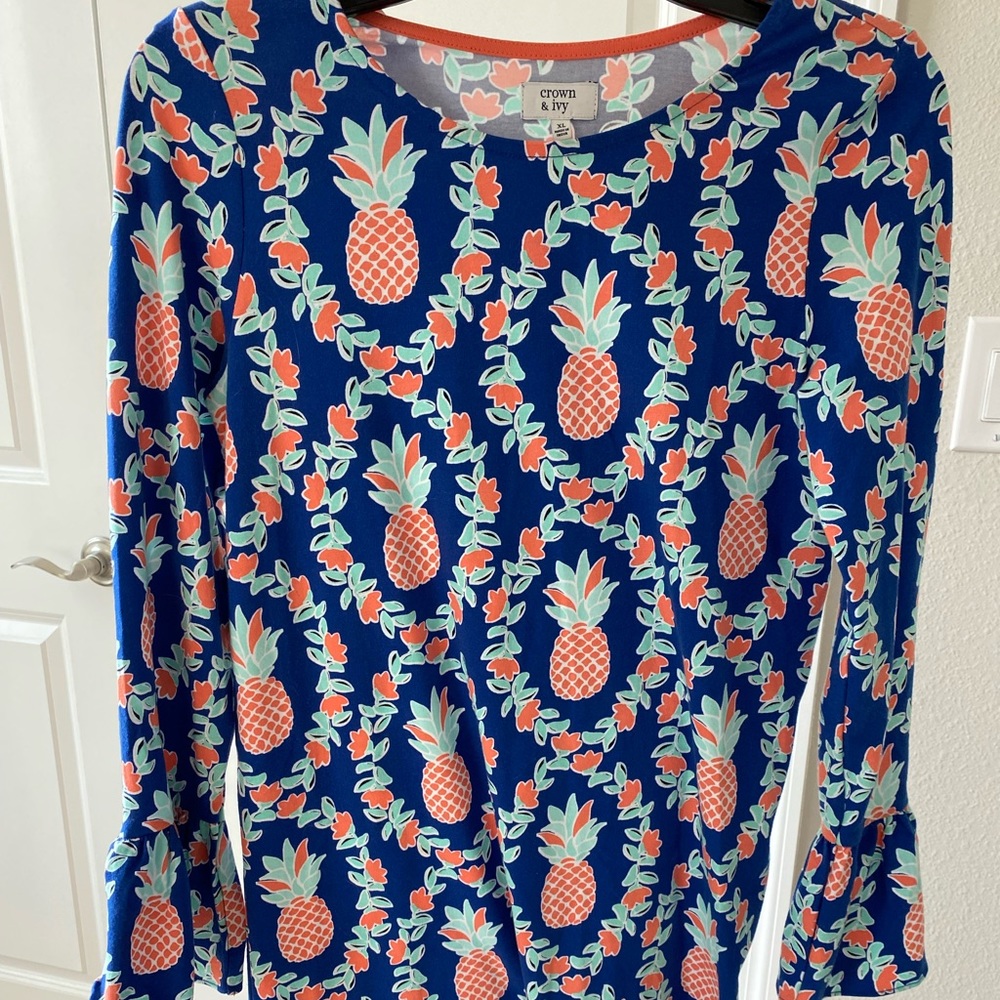 Crown and Ivy blue and coral pineapple dress